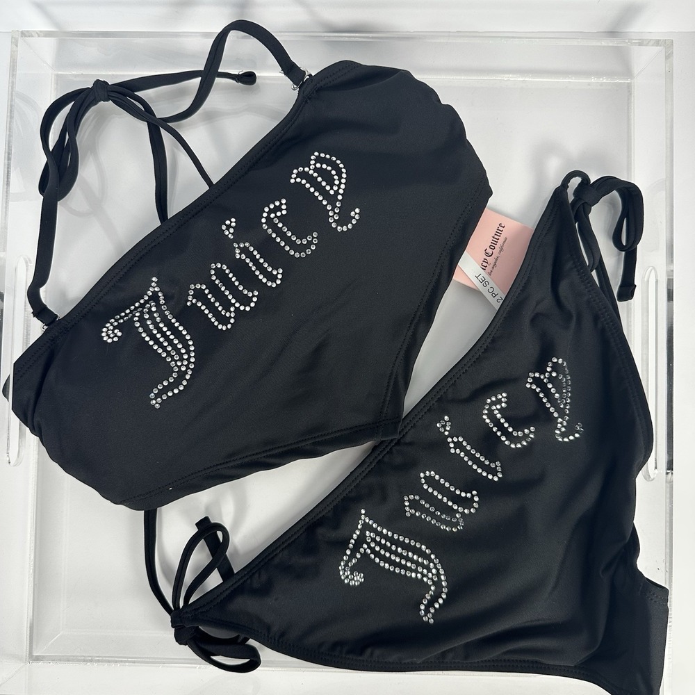 Juicy Couture Rhinestone Logo Tankini Bikini Set Black Size Medium NWT